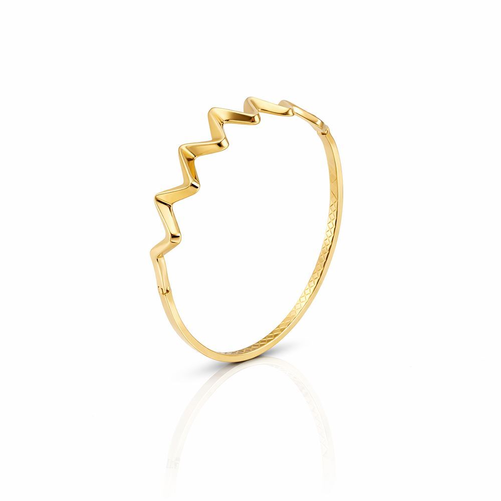 14 Ayar Altın Zigzag Tasarımlı Modern Kelepçe Bilezik